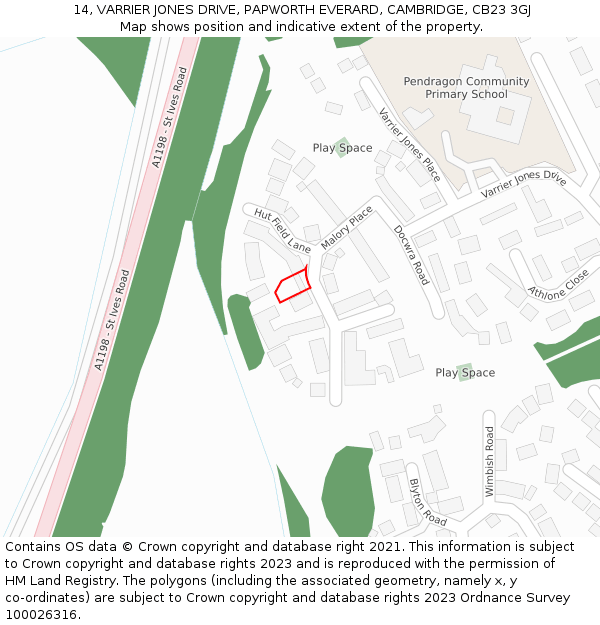 14, VARRIER JONES DRIVE, PAPWORTH EVERARD, CAMBRIDGE, CB23 3GJ: Location map and indicative extent of plot