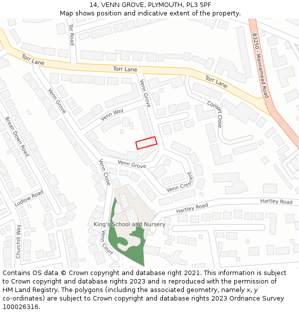 14, VENN GROVE, PLYMOUTH, PL3 5PF: Location map and indicative extent of plot