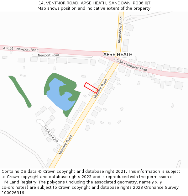 14, VENTNOR ROAD, APSE HEATH, SANDOWN, PO36 0JT: Location map and indicative extent of plot