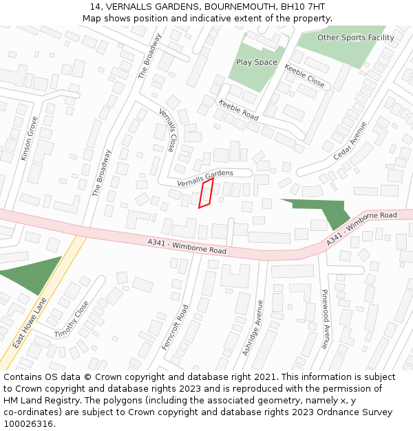 14, VERNALLS GARDENS, BOURNEMOUTH, BH10 7HT: Location map and indicative extent of plot