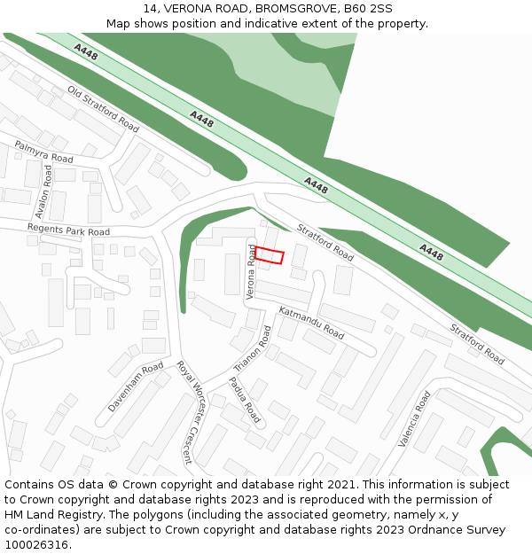 14, VERONA ROAD, BROMSGROVE, B60 2SS: Location map and indicative extent of plot