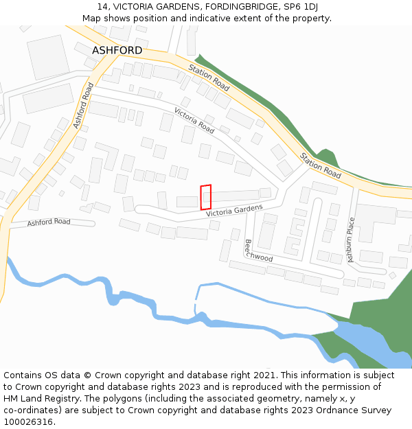 14, VICTORIA GARDENS, FORDINGBRIDGE, SP6 1DJ: Location map and indicative extent of plot