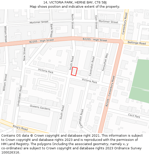 14, VICTORIA PARK, HERNE BAY, CT6 5BJ: Location map and indicative extent of plot