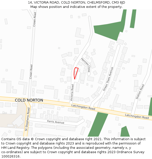 14, VICTORIA ROAD, COLD NORTON, CHELMSFORD, CM3 6JD: Location map and indicative extent of plot