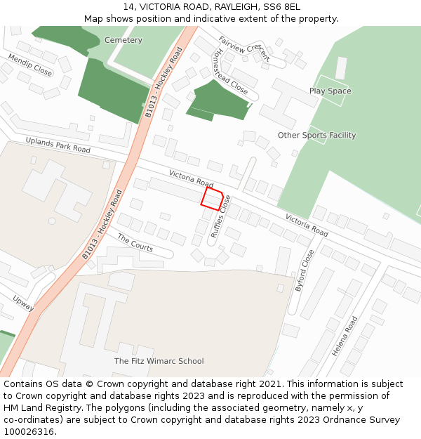 14, VICTORIA ROAD, RAYLEIGH, SS6 8EL: Location map and indicative extent of plot