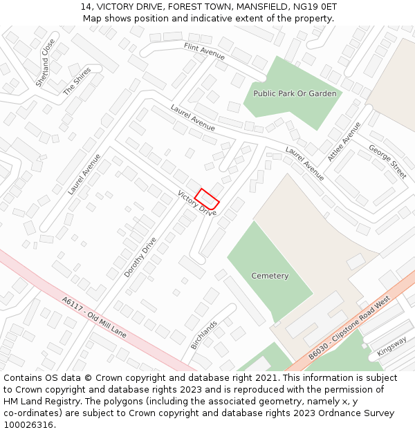 14, VICTORY DRIVE, FOREST TOWN, MANSFIELD, NG19 0ET: Location map and indicative extent of plot