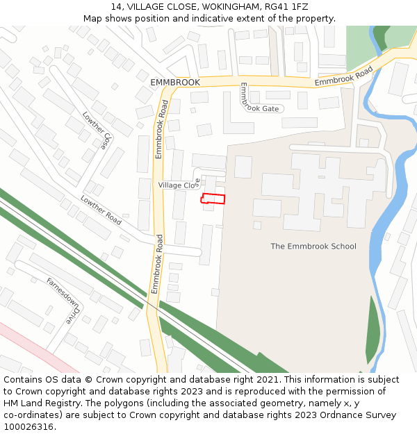 14, VILLAGE CLOSE, WOKINGHAM, RG41 1FZ: Location map and indicative extent of plot