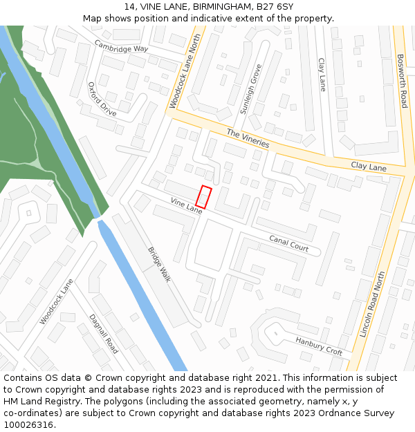 14, VINE LANE, BIRMINGHAM, B27 6SY: Location map and indicative extent of plot