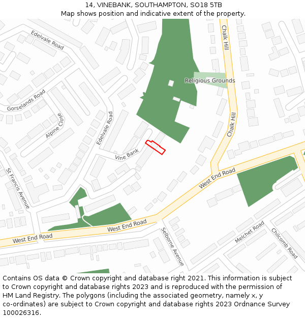 14, VINEBANK, SOUTHAMPTON, SO18 5TB: Location map and indicative extent of plot