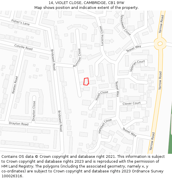 14, VIOLET CLOSE, CAMBRIDGE, CB1 9YW: Location map and indicative extent of plot