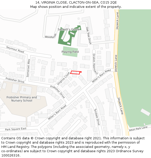 14, VIRGINIA CLOSE, CLACTON-ON-SEA, CO15 2QE: Location map and indicative extent of plot