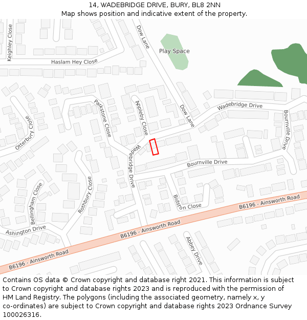 14, WADEBRIDGE DRIVE, BURY, BL8 2NN: Location map and indicative extent of plot
