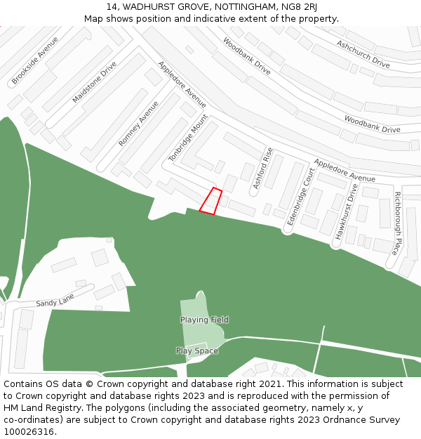 14, WADHURST GROVE, NOTTINGHAM, NG8 2RJ: Location map and indicative extent of plot
