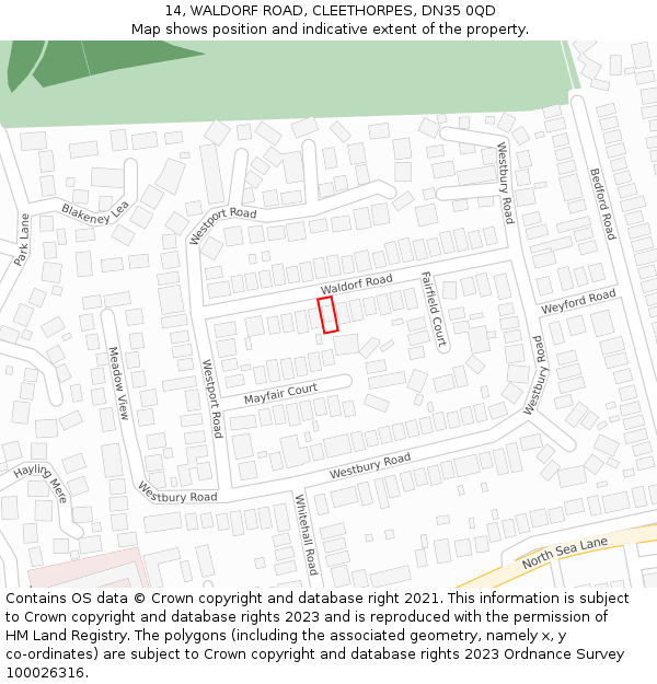 14, WALDORF ROAD, CLEETHORPES, DN35 0QD: Location map and indicative extent of plot