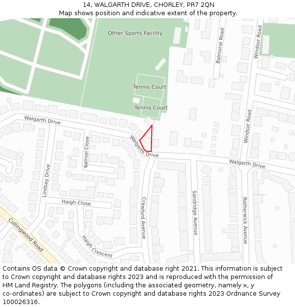 14, WALGARTH DRIVE, CHORLEY, PR7 2QN: Location map and indicative extent of plot