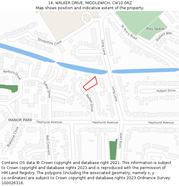 14, WALKER DRIVE, MIDDLEWICH, CW10 0AZ: Location map and indicative extent of plot