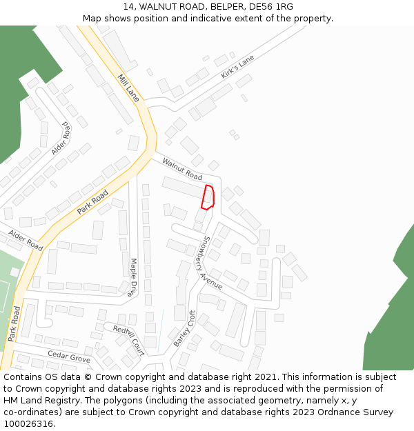 14, WALNUT ROAD, BELPER, DE56 1RG: Location map and indicative extent of plot