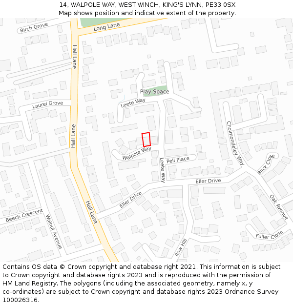 14, WALPOLE WAY, WEST WINCH, KING'S LYNN, PE33 0SX: Location map and indicative extent of plot