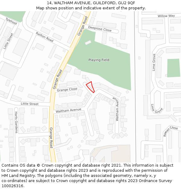 14, WALTHAM AVENUE, GUILDFORD, GU2 9QF: Location map and indicative extent of plot