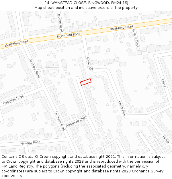 14, WANSTEAD CLOSE, RINGWOOD, BH24 1SJ: Location map and indicative extent of plot