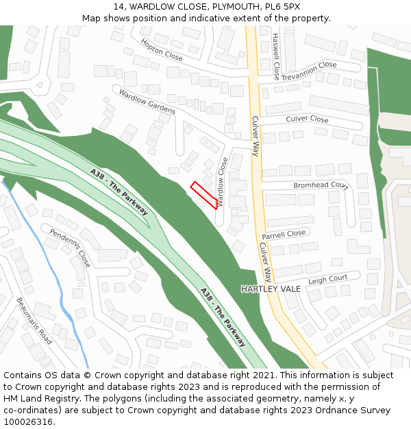 14, WARDLOW CLOSE, PLYMOUTH, PL6 5PX: Location map and indicative extent of plot