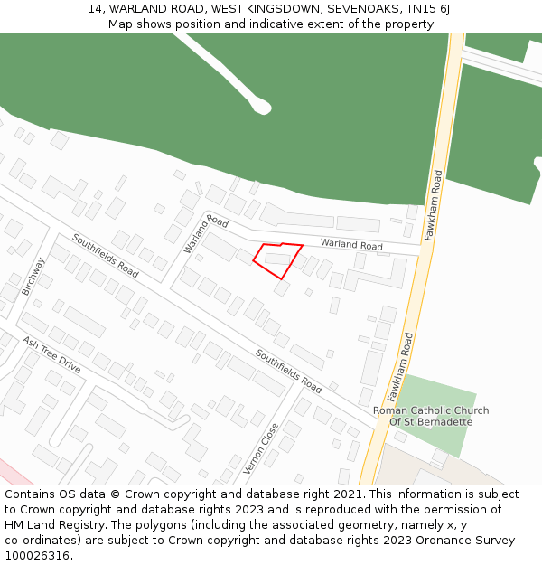 14, WARLAND ROAD, WEST KINGSDOWN, SEVENOAKS, TN15 6JT: Location map and indicative extent of plot