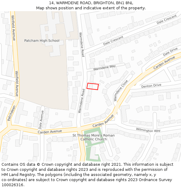 14, WARMDENE ROAD, BRIGHTON, BN1 8NL: Location map and indicative extent of plot