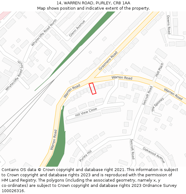 14, WARREN ROAD, PURLEY, CR8 1AA: Location map and indicative extent of plot