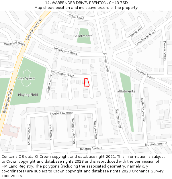 14, WARRENDER DRIVE, PRENTON, CH43 7SD: Location map and indicative extent of plot