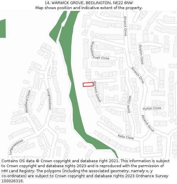 14, WARWICK GROVE, BEDLINGTON, NE22 6NW: Location map and indicative extent of plot