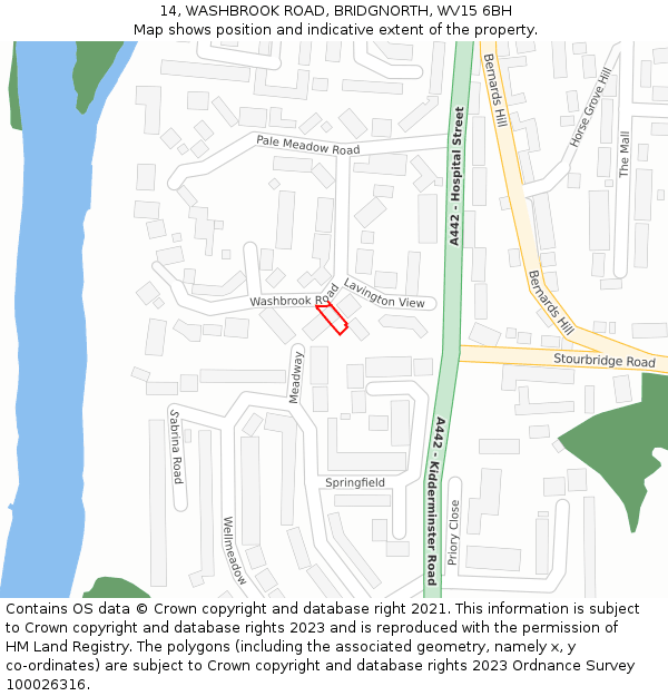 14, WASHBROOK ROAD, BRIDGNORTH, WV15 6BH: Location map and indicative extent of plot