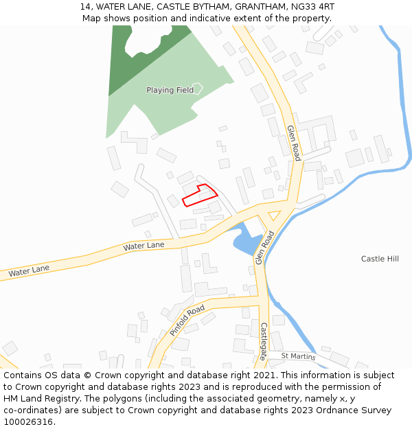 14, WATER LANE, CASTLE BYTHAM, GRANTHAM, NG33 4RT: Location map and indicative extent of plot