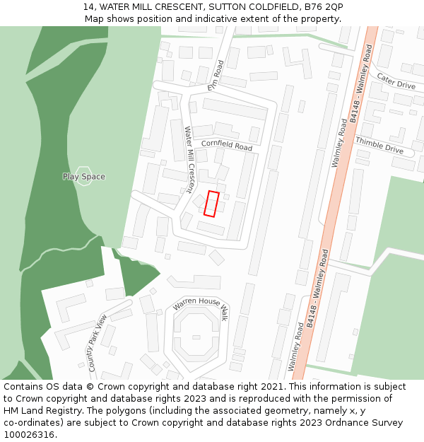 14, WATER MILL CRESCENT, SUTTON COLDFIELD, B76 2QP: Location map and indicative extent of plot