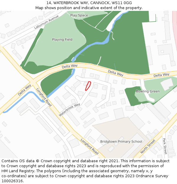 14, WATERBROOK WAY, CANNOCK, WS11 0GG: Location map and indicative extent of plot