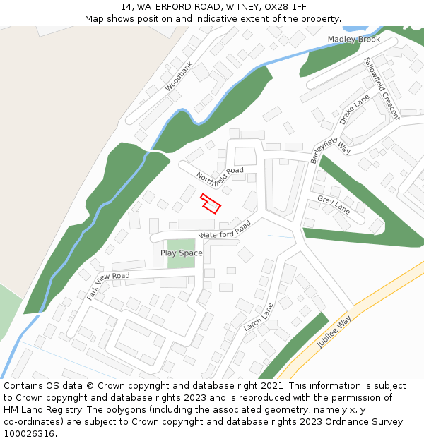 14, WATERFORD ROAD, WITNEY, OX28 1FF: Location map and indicative extent of plot