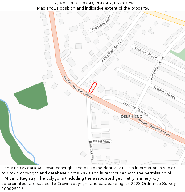 14, WATERLOO ROAD, PUDSEY, LS28 7PW: Location map and indicative extent of plot