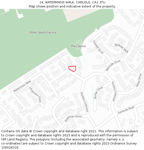 14, WATERMANS WALK, CARLISLE, CA1 3TU: Location map and indicative extent of plot