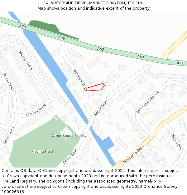 14, WATERSIDE DRIVE, MARKET DRAYTON, TF9 1HU: Location map and indicative extent of plot