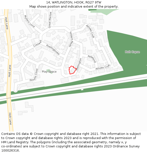 14, WATLINGTON, HOOK, RG27 9TW: Location map and indicative extent of plot