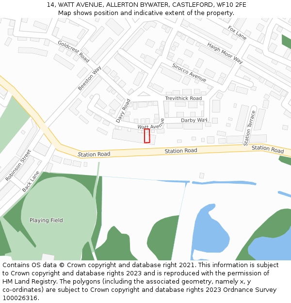 14, WATT AVENUE, ALLERTON BYWATER, CASTLEFORD, WF10 2FE: Location map and indicative extent of plot