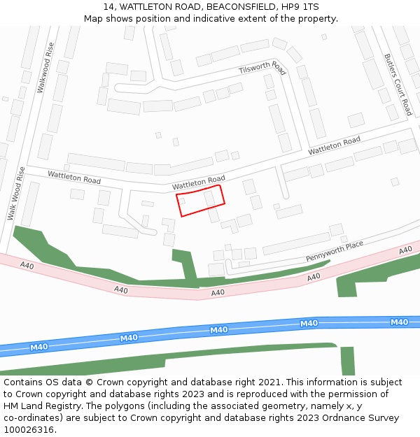 14, WATTLETON ROAD, BEACONSFIELD, HP9 1TS: Location map and indicative extent of plot