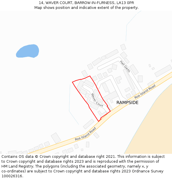 14, WAVER COURT, BARROW-IN-FURNESS, LA13 0PR: Location map and indicative extent of plot