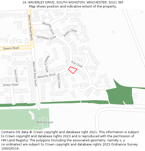 14, WAVERLEY DRIVE, SOUTH WONSTON, WINCHESTER, SO21 3EF: Location map and indicative extent of plot