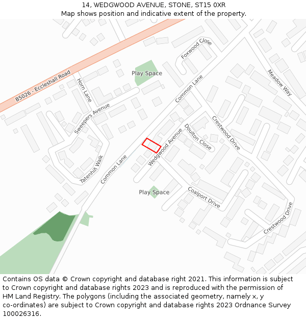 14, WEDGWOOD AVENUE, STONE, ST15 0XR: Location map and indicative extent of plot