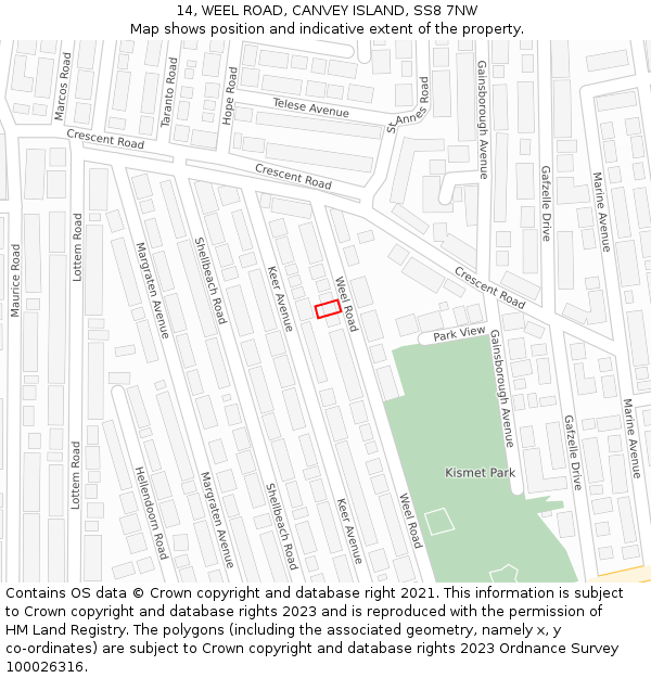 14, WEEL ROAD, CANVEY ISLAND, SS8 7NW: Location map and indicative extent of plot