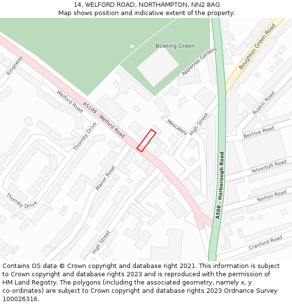 14, WELFORD ROAD, NORTHAMPTON, NN2 8AG: Location map and indicative extent of plot