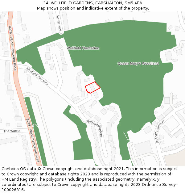 14, WELLFIELD GARDENS, CARSHALTON, SM5 4EA: Location map and indicative extent of plot