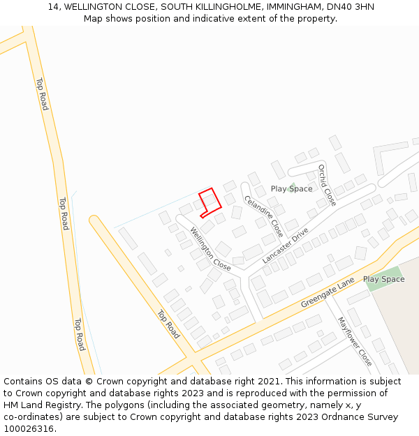 14, WELLINGTON CLOSE, SOUTH KILLINGHOLME, IMMINGHAM, DN40 3HN: Location map and indicative extent of plot