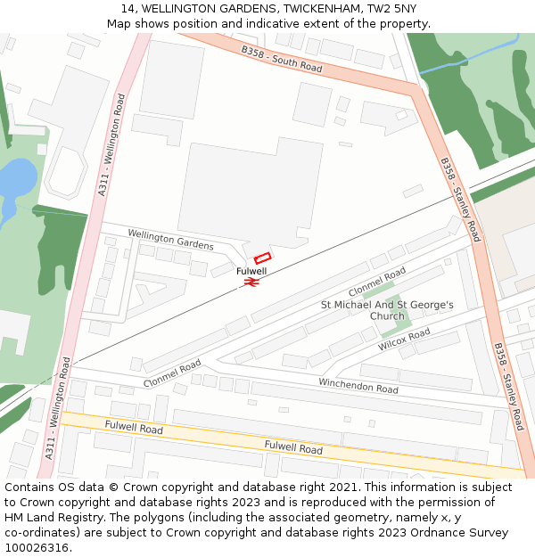 14, WELLINGTON GARDENS, TWICKENHAM, TW2 5NY: Location map and indicative extent of plot