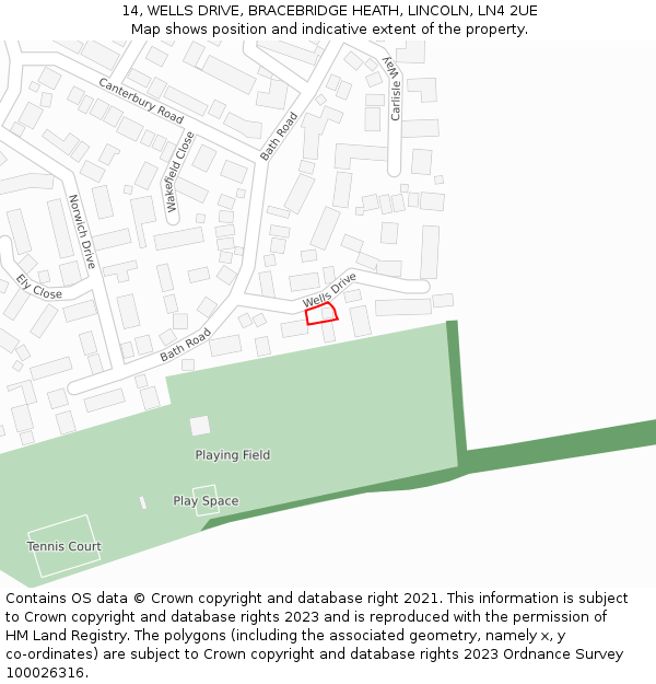 14, WELLS DRIVE, BRACEBRIDGE HEATH, LINCOLN, LN4 2UE: Location map and indicative extent of plot